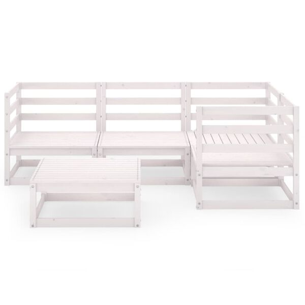 vidaXL 5-daļīgs dārza atpūtas mēbeļu komplekts, balts priedes koks