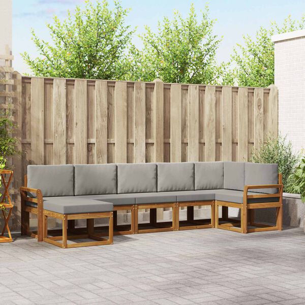 vidaXL Āra dīvānu komplekts ar spilvenu 7 pcs Dabīgs un gai&scaron;i pelēks