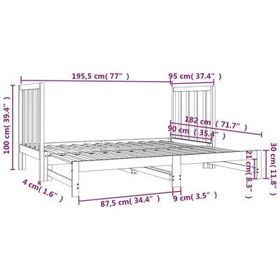 vidaXL izvelkama gulta, pelēka, 2x(90x190) cm, priedes masīvkoks