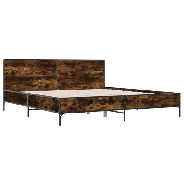 vidaXL gultas rāmis, ozola krāsā, 200x200cm, inženierijas koks, metāls