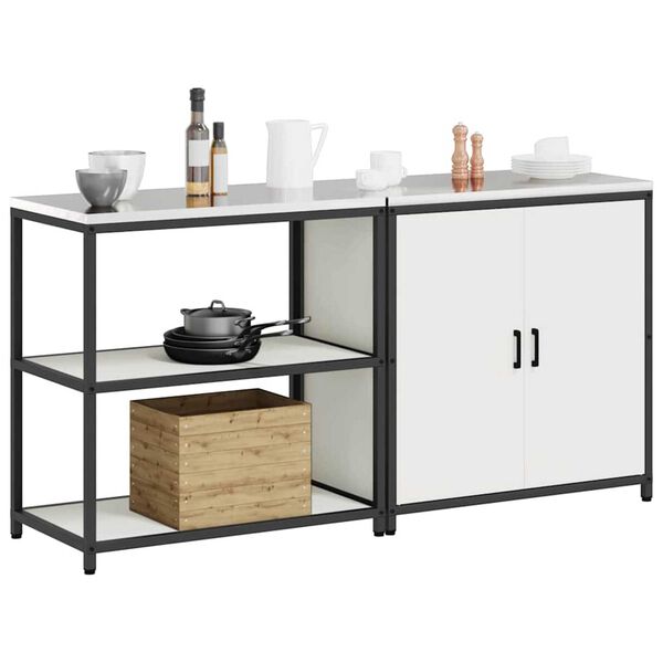 vidaXL Virtuves glabā&scaron;anas komplekts ar plauktu ar durvīm 2 pcs Balts