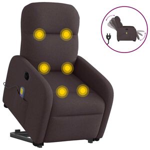 vidaXL elektrisks masāžas krēsls, paceļams, atgāžams, brūns audums