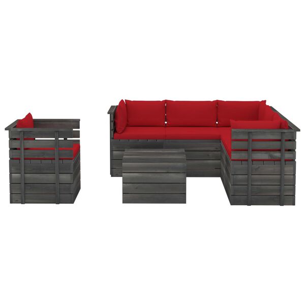 vidaXL 7-daļīgs dārza pale&scaron;u mēbeļu komplekts ar matračiem, priede