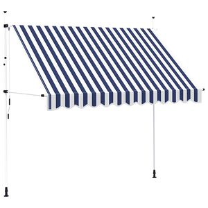 vidaXL izvelkama markīze, 300 cm, manuāla, zila ar baltām svītrām