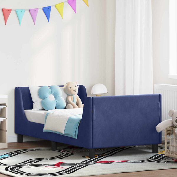 vidaXL Bērnu gultas rāmis ar galvgali Policijas zila 80 x 160 cm Samts