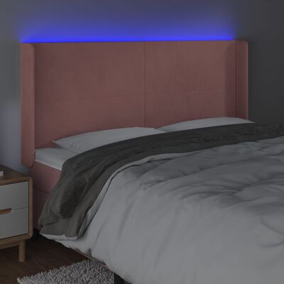 vidaXL gultas galvgalis ar LED, 203x16x118/128 cm, rozā samts