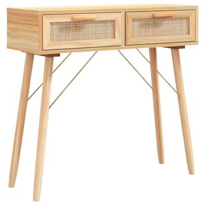vidaXL konsoles galds, balts, 80x30x75 cm, priedes koks, rotangpalma