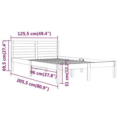 vidaXL gultas rāmis, priedes masīvkoks, 120x200 cm, balts