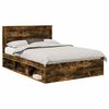 vidaXL Gultas rāmis Dūmaka ozols 150 x 200 cm Ciets priedes koks
