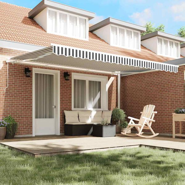 vidaXL manuāli izvelkama nojume, pelēka un balta, 450x300 cm