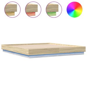 vidaXL gultas rāmis ar LED, ozolkoka krāsā, 200x200 cm