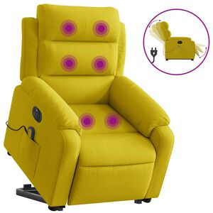 vidaXL elektrisks masāžas krēsls, paceļams, atgāžams, dzeltens samts
