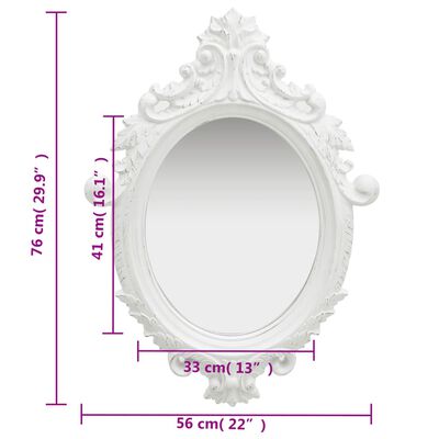 vidaXL sienas spogulis, pils interjera stils, 56x76 cm, balts