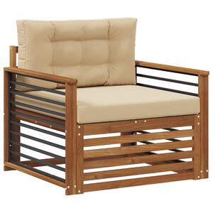 vidaXL Āra dīvāns Cieta akācijas koks un poliesters Dabisks un bē&scaron;s