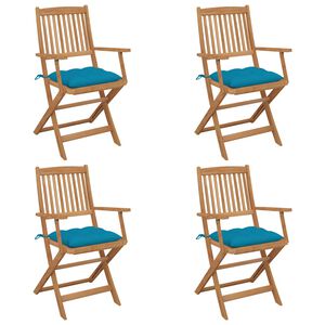 vidaXL saliekami dārza krēsli ar matračiem, 4 gb., akācijas masīvkoks