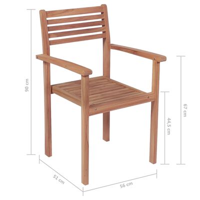 vidaXL dārza krēsli, 6 gab., masīvs tīkkoks, saliekami viens uz otra