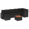 vidaXL 8-daļīgs dārza dīvāna komplekts, matrači, melna PE rotangpalma