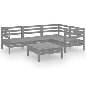 vidaXL 5-daļīgs dārza atpūtas mēbeļu komplekts, pelēks priedes koks