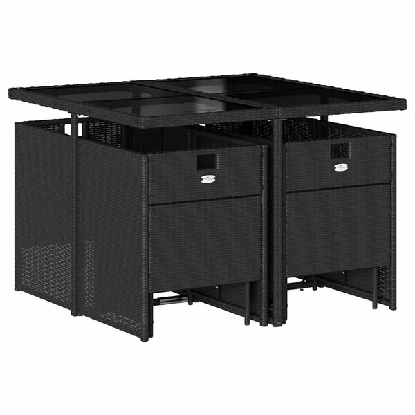 vidaXL 9-daļīgs dārza mēbeļu komplekts, matrači, melns, PE rotangpalma