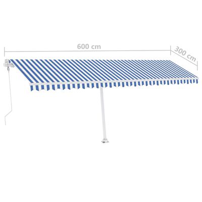 vidaXL markīze ar kātu, 600x300 cm, automātiska, zila/balta