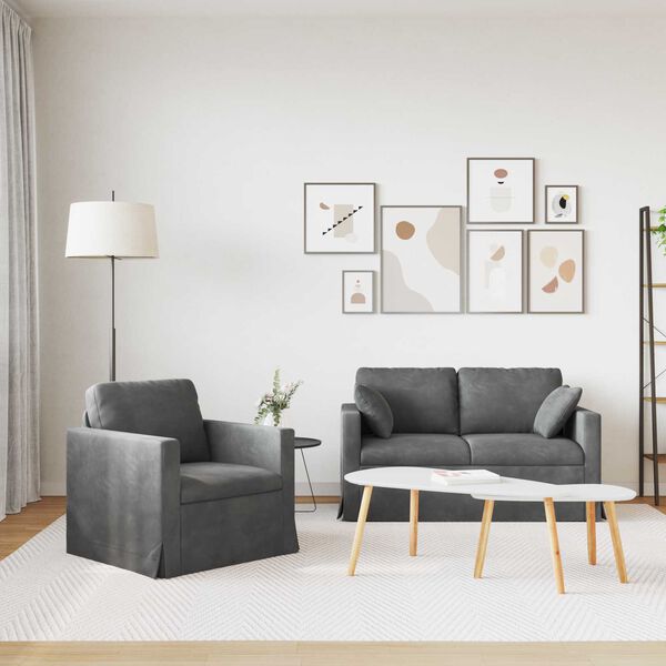 vidaXL Dīvāns 2 pcs Tum&scaron;i pelēks 138 x 78 x 80 cm Samts