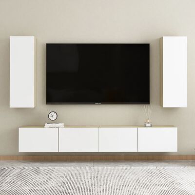 vidaXL TV skapīši, 2 gab., 30,5x30x90 cm, balti, ozola, skaidu plāksne