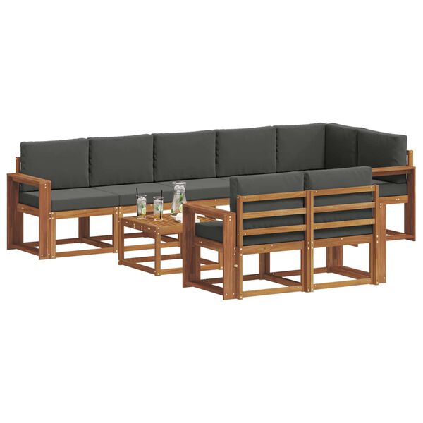 vidaXL Āra dīvānu komplekts ar spilvenu 9 pcs Dabisks un antracīts