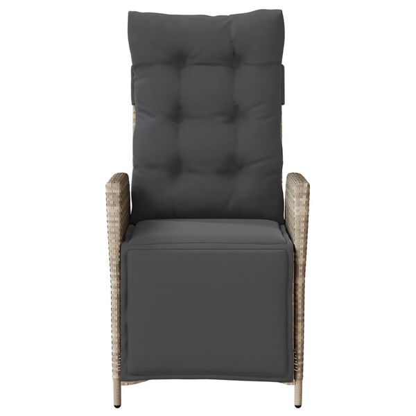 vidaXL atgāžams dārza krēsls ar kāju balstu, pelēka PE rotangpalma