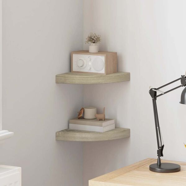 vidaXL stūra sienas plaukti, 2 gab., ozolkoka krāsā, 25x25x3,8cm, MDF