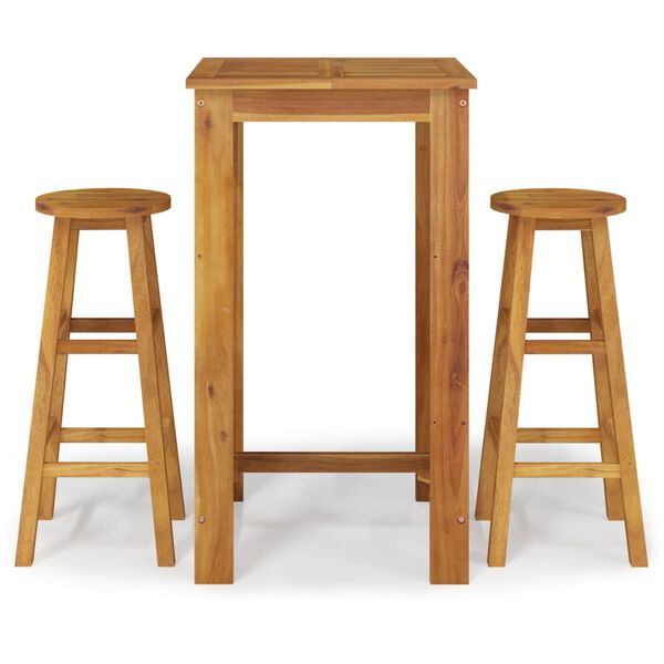 vidaXL trīsdaļīgs dārza bāra mēbeļu komplekts, akācijas masīvkoks