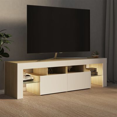 vidaXL TV galdiņš ar LED gaismām, 140x36,5x40cm, baltā, ozolkoka krāsā