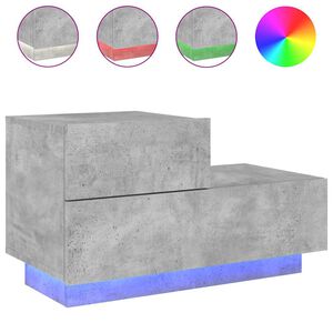 vidaXL naktsskapītis ar LED lampiņām, betona pelēks, 70x36x40,5 cm