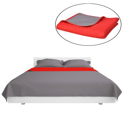 vidaXL gultas pārklājs, 230x260 cm, divpusējs, sarkans ar pelēku