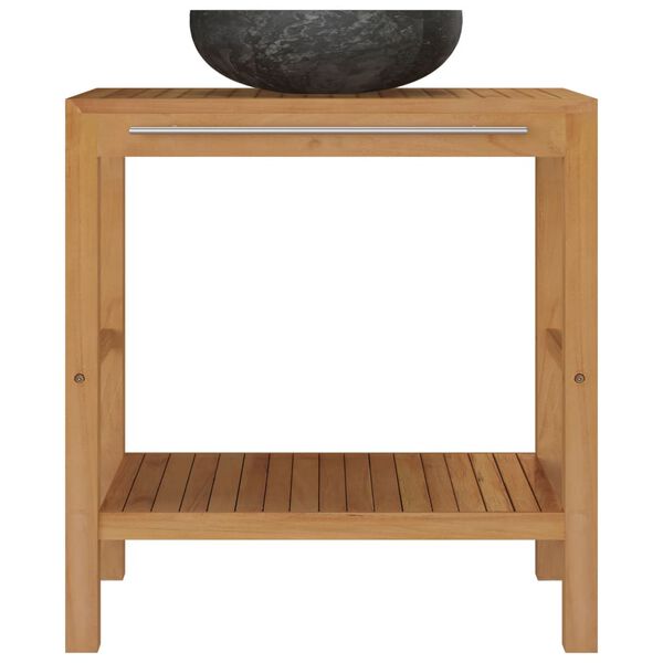 vidaXL vannasistabas plaukts, masīvs tīkkoks, melna marmora izlietne