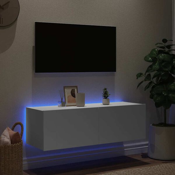 vidaXL TV galdiņ&scaron; ar LED lampiņām, balti, 100x35x31 cm