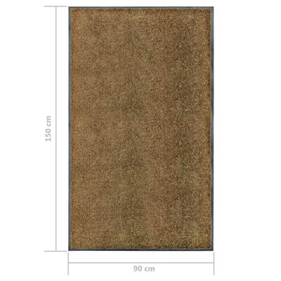 vidaXL durvju paklājs, mazgājams, brūns, 90x150 cm