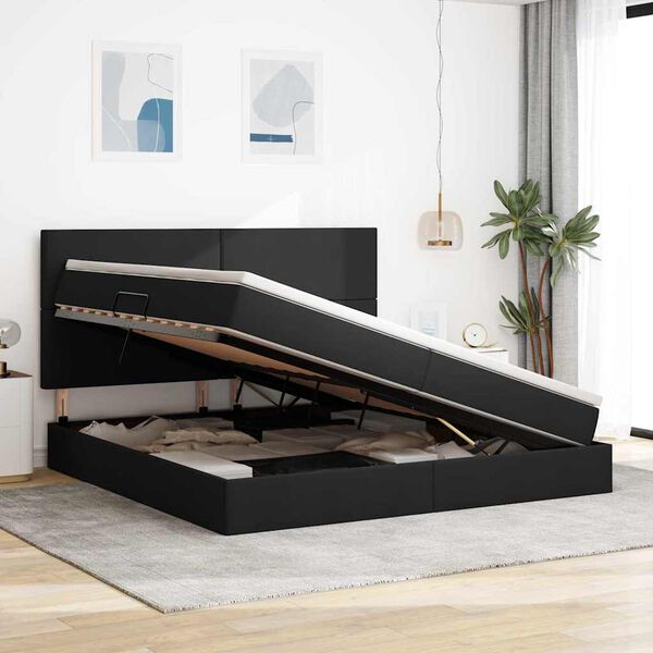 vidaXL Gulta ar uzglabā&scaron;anas vietu un LED Melna 200 x 200 cm