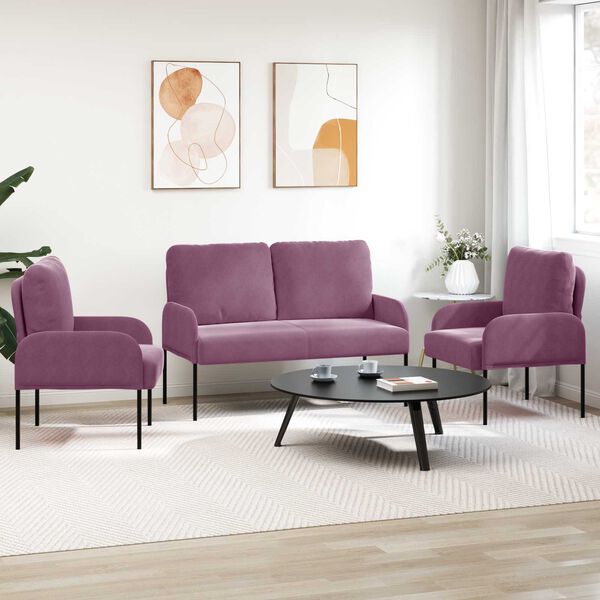 vidaXL Dīvāna komplekti 3 pcs Violeta 115 x 56 x 80 cm Saplāksnis