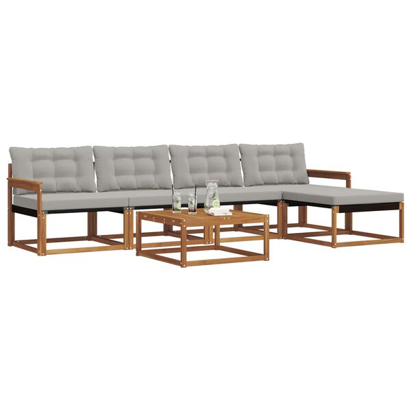 vidaXL Āra dīvānu komplekts ar spilvenu 6 pcs Dabīgs un gai&scaron;i pelēks