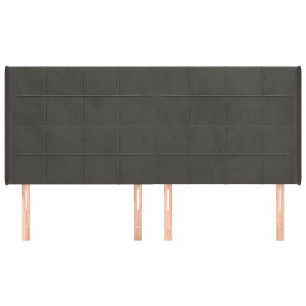 vidaXL galvgalis ar malām, tum&scaron;i pelēks samts, 203x16x118/128 cm