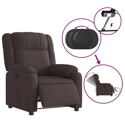 vidaXL elektrisks atpūtas krēsls, atgāžams, tumši brūns audums