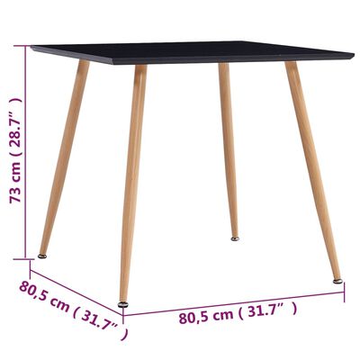 vidaXL virtuves galds, melna, ozolkoka krāsa, 80,5x80,5x73 cm, MDF