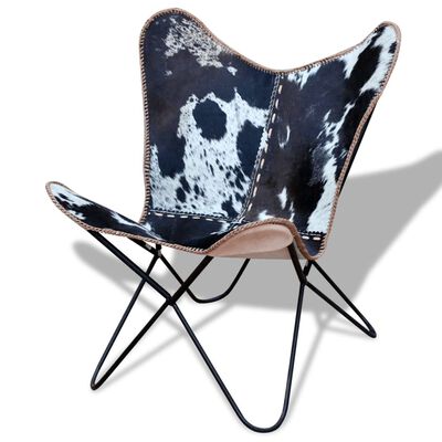 vidaXL tauriņa formas krēsls, īsta govs āda