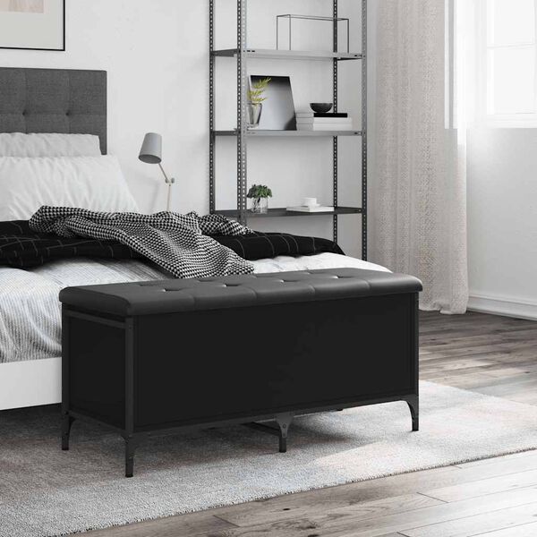 vidaXL uzglabā&scaron;anas sols, melns, 102x42x45 cm, inženierijas koks