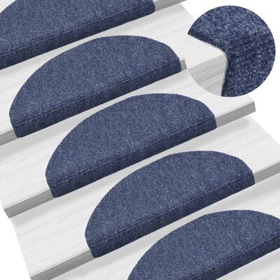 vidaXL kāpņu paklāji, 15 gab., pašlīmējoši, 65x21x4 cm, zili