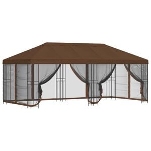 vidaXL Paviljons ar sānu sienām 6 x 3 m Brūna Poliesters un tērauds