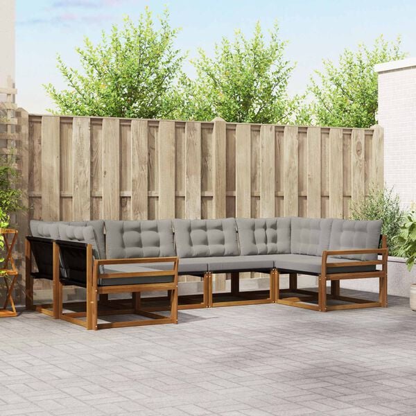 vidaXL Āra dīvānu komplekts ar spilvenu 6 pcs Dabīgs un gai&scaron;i pelēks