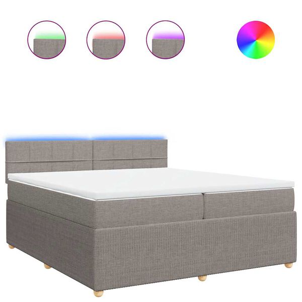 vidaXL atsperu gultas rāmis ar matraci, pelēkbrūns, 200x200 cm, audums