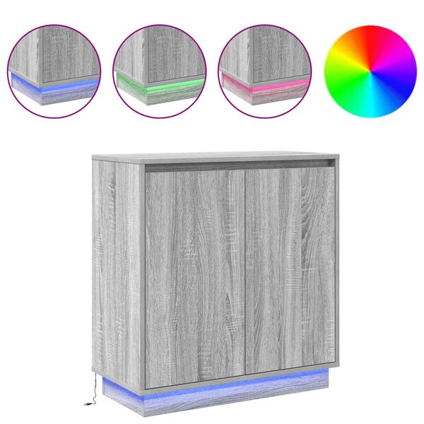 vidaXL LED sānu galds ar plauktu Pelēks Sonoma 71 x 34,5 x 75 cm