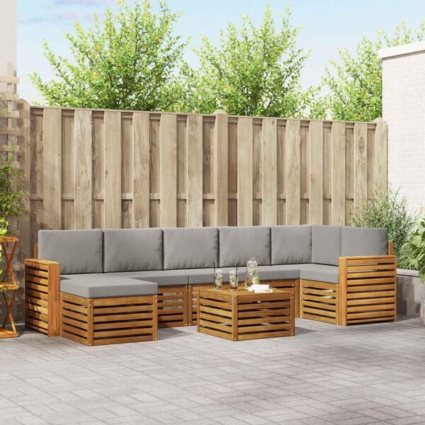 vidaXL Dīvāna komplekti ar spilvenu 8 pcs Dabīgs un gai&scaron;i pelēks